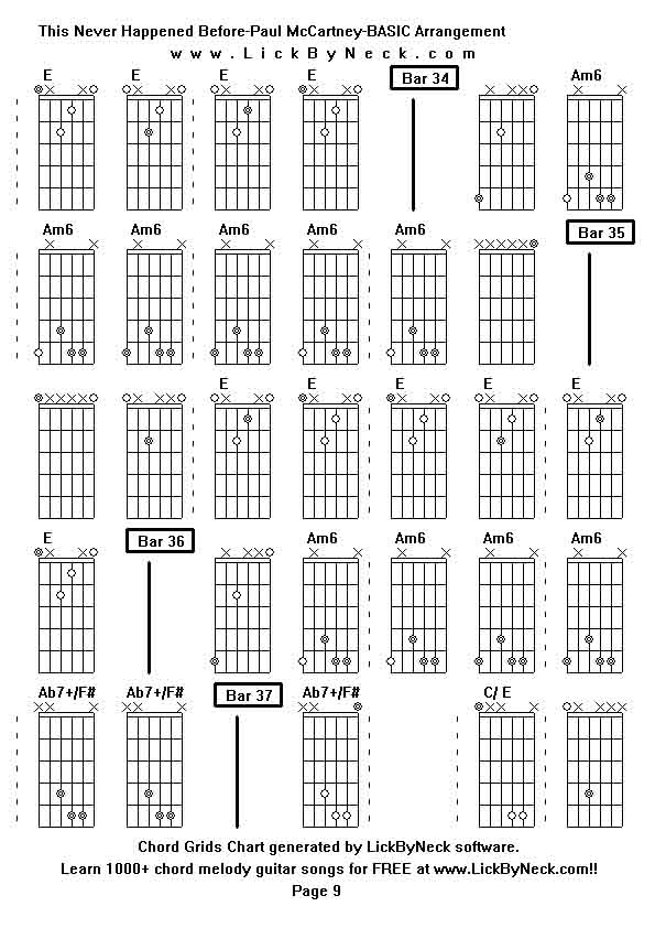 Chord Grids Chart of chord melody fingerstyle guitar song-This Never Happened Before-Paul McCartney-BASIC Arrangement,generated by LickByNeck software.